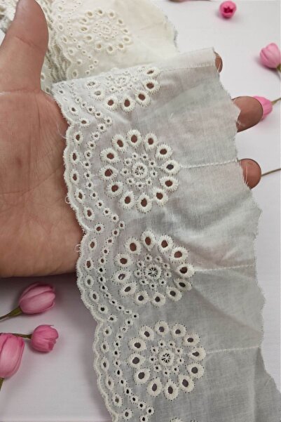 DUAYEN fisto vual üzeri işleme ham pamuk renk krem 1 metre