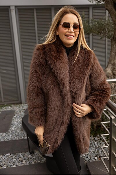 RFK Butik Γυναικείο μαλακό γούνινο παλτό Lolita - Καφέ