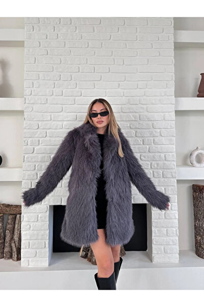 RFK Butik Palton de blană Lolita cu textura moale pentru femei - afumat