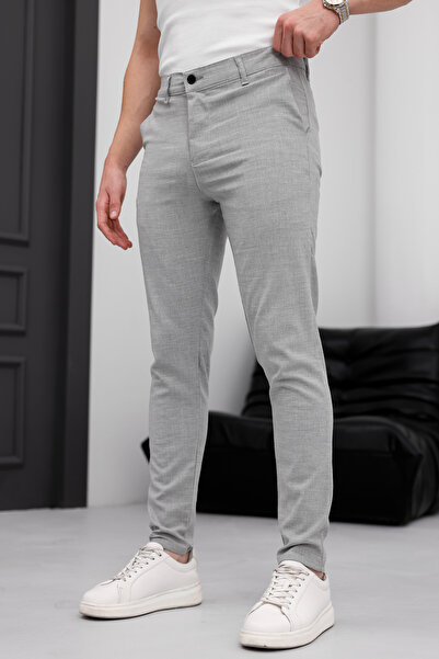 MODAMESTO Men's Gray Slim Fit Stretch Fabric Fabric Trousers