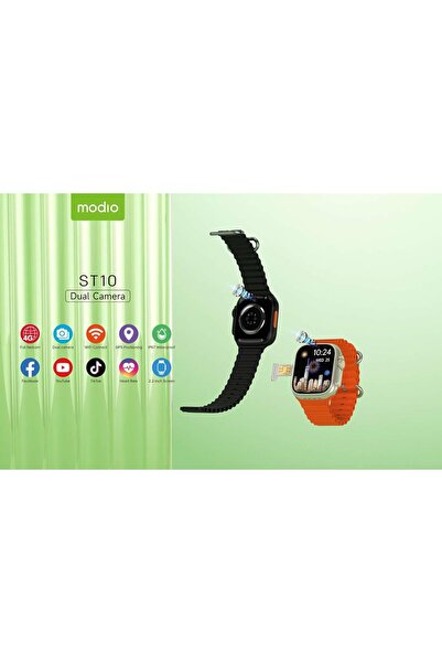 Generic Modio ST10 Smartwatch 2.2" Full Display 4G SIM, 3 Strap Pairs, Wireless Charger - Silver