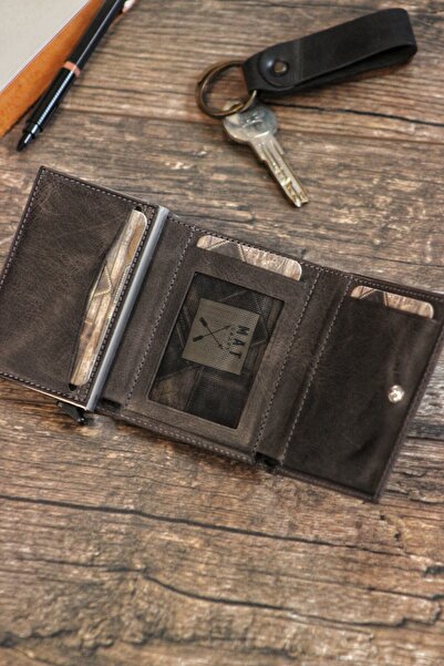 MAT CRAFT Genuine Leather Mechanism Wallet |   Card Holder |   With Card Holder |   Keychain with Gift |   In a Gift Box