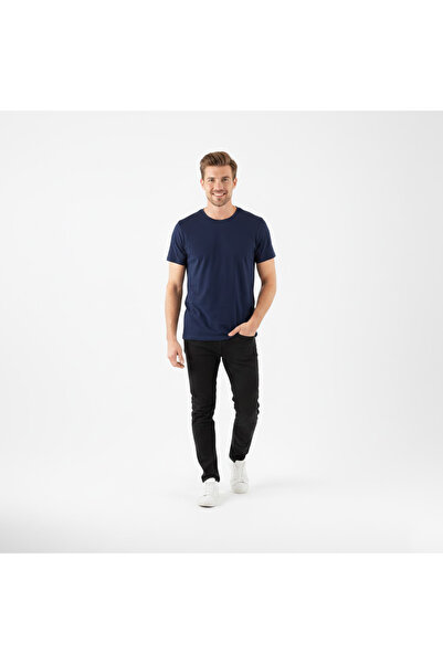 Let's Wear Men's Navy Blue 100% Cotton Breathable Crew Neck Premium T-Shirt