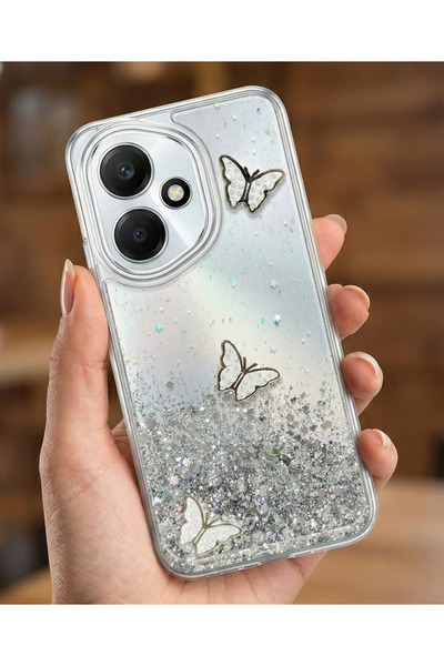 Rivor Honor 400 Kılıf Kamera Çıkıntılı Simli Kelebek Kabartmalı Desenli İnce ...