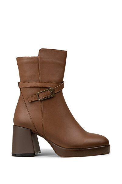 Deery Women's Tan Color Genuine Leather Zippered Boots