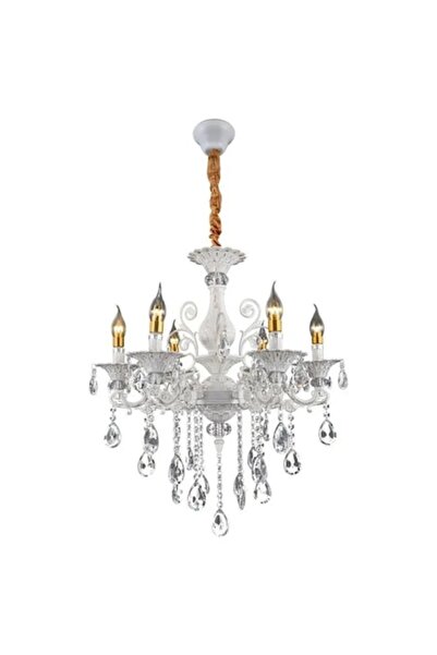 OEM SANSSOUCI 6xE14 Chandelier, Crystal & Metal — Classic Design, Adjustable Height, White/Silver
