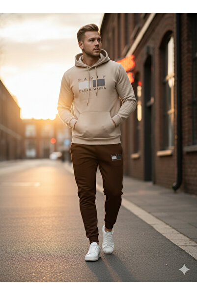 NİCE Three Thread Compact Hooded Inside Cotton Paris Dream Maker B Printed Premium O Oversized Tracksuit Set