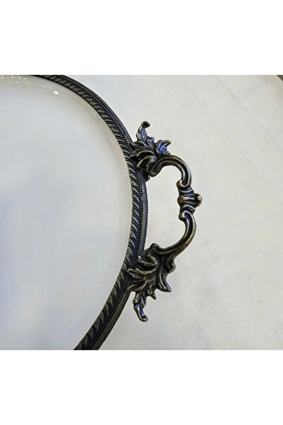 MaviDamla 26 cm Cast Metal Frame Footed Porcelain Bowl Antique