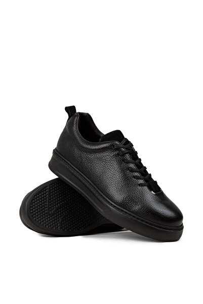 Deery Men's Black Genuine Leather Sneaker Shoes