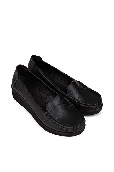 Deery Women's Black Genuine Leather Wedge Heeled Shoes