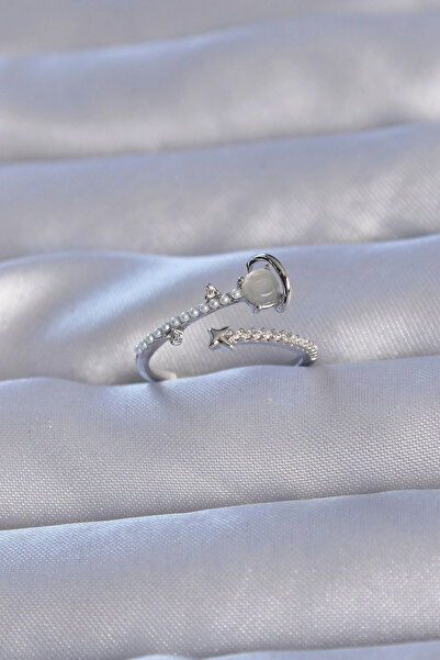 HarmonyAura Brass Silver Color Zircon Stone and Pearls Saturn Model Adjustable Ring