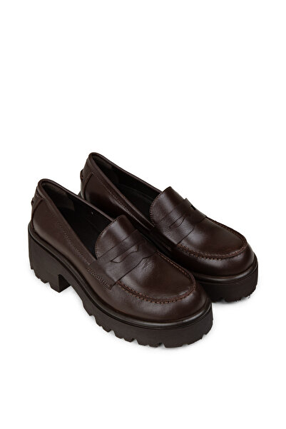 Deery Women's Genuine Leather Brown Platform Loafer