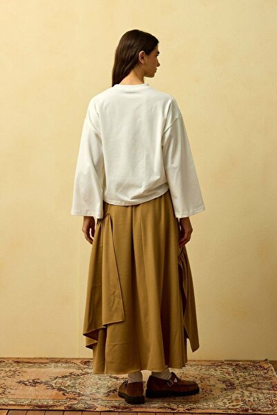 Ceylan Otantik Ecru Bisiklet Printed Basic Body & Caramel Polyviscon Bohemian Floor Skirt Set