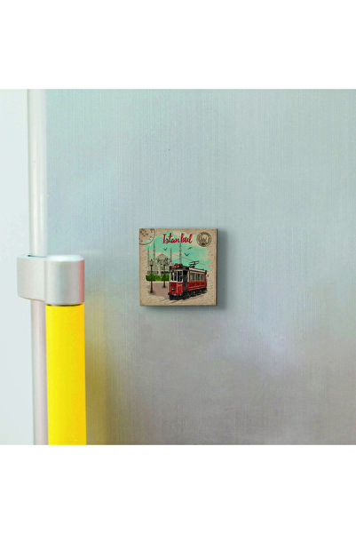 Souvenest Nostalgic Tram Printed Natural Stone Magnetkrt-044 Refrigerator Ornament