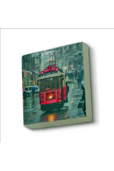 Souvenest زخرفة ثلاجة من الحجر الطبيعي المطبوع على شكل ترام الحنين KRT-048