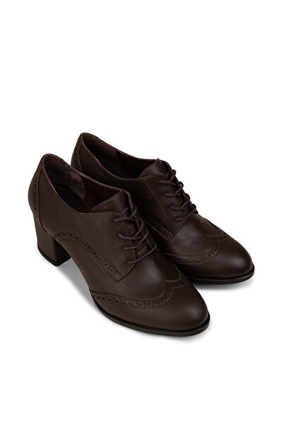 Deery Women's Genuine Leather Brown Casual Heeled Shoes