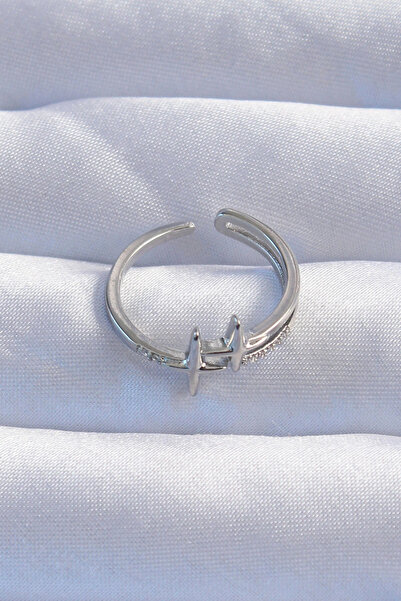 HarmonyAura Brass Silver Color Zircon Stone 2-Piece Appearance Adjustable Star Model Ring