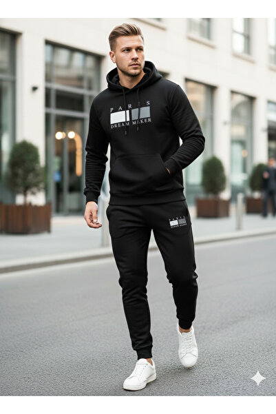 NİCE Three Thread Compact Hooded Inside Cotton Paris Dream Maker B Printed Premium O Oversized Tracksuit Set