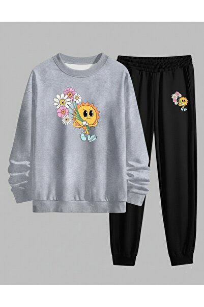 LORVEX Girl's Sweatshirt - Tracksuit Set Crew Neck Flower Carrying Sun B Prin...