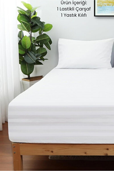 VESSİNOHOME Calmia Series Single Striped Satin Fitted Sheet - Soft, Shiny, Non-Slip Premium Fabric