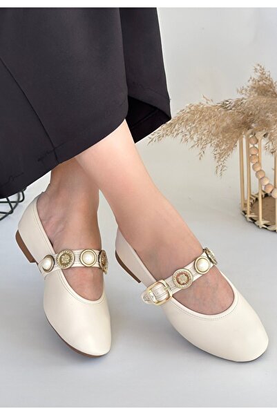 Kanonik Education Atnis Beige Leather Ballerina Shoes