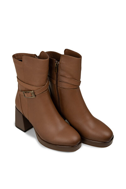 Deery Women's Tan Color Genuine Leather Zippered Boots