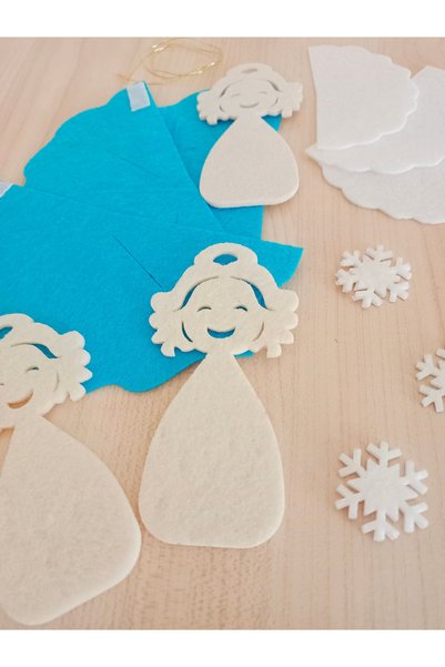 Kabajur Blue Felt Angel Figure Christmas Ornament - Set of 3 DIY Mini Activity