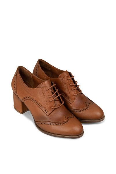 Deery Women's Genuine Leather Tan Casual Heeled Shoes