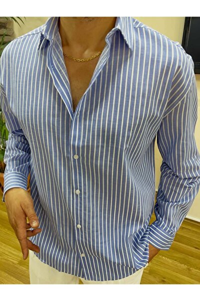 THMANY PAMUK ÖRME ÇİZGİLİ UZUN KOLLU GÖMLEK