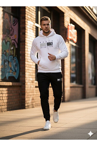 NİCE Three Thread Compact Hooded Inside Cotton Paris Dream Maker B Printed Premium O Oversized Tracksuit Set