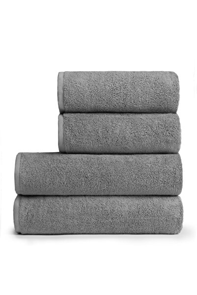 OEM Set of 4 Premium Pure Terry Towels, 580 g/m², 100% Cotton, Grey (2x70x140cm, 2x50x100cm)