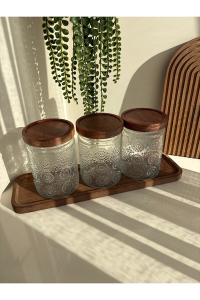 RUMİKA HOME Üçlü Cam Kavanoz Seti Akasya Vakum Kapak
