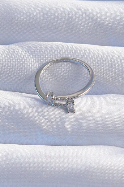 HarmonyAura Brass Silver Color Zircon Stone Geometric Adjustable Ring