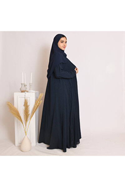 HAWRAA ABAYA عباية لف ربع كلوش باللون الكحلي بقماش مقلم مع فستان طقم