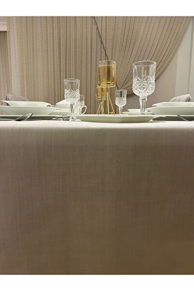 Zeren Home Linen Look Carefree Glitter Tablecloth Cream