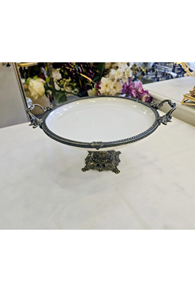 MaviDamla Cast Edge Frameded Footed Porcelain Presentation Plate 29 cm Antique
