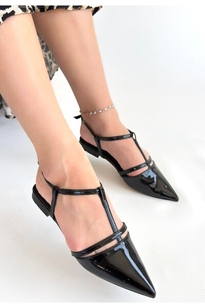 Kanonik Education Canca Black Patent Leather Ballerina Shoes