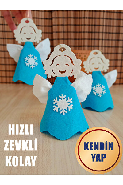 Mavi Keçe Melek Figürü Yılbaşı Süsü - 3'lü Set Kendin Yap Mini Etkinlik