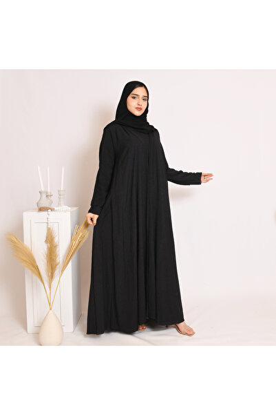 HAWRAA ABAYA Black striped fabric quarter-circle wrap abaya with matching dress