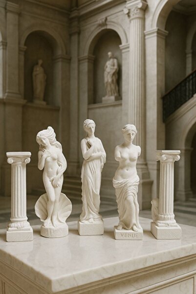 Sisay Home Antik Tanrıça Heykel Seti – Dekor Biblo 5’li Kolonlu Set