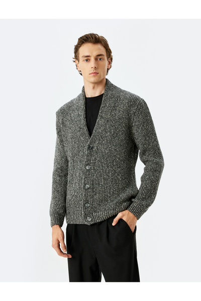 Koton V-Neck Cotton Blend Buttoned Knitwear Cardigan