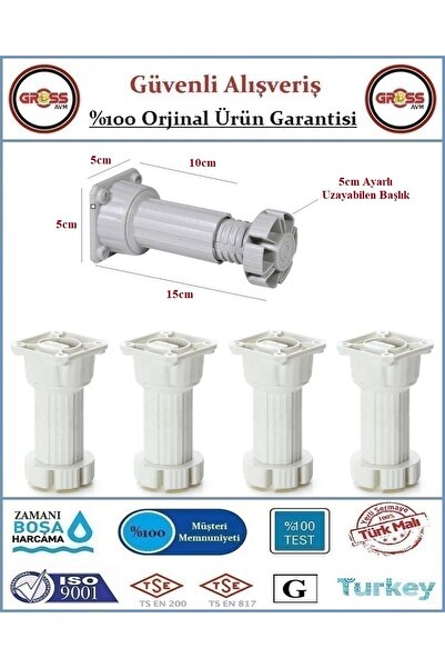 GrossAVM Plastik Mobilya Baza Ayağı - 10-15cm - Ayarlanabilir - 4 Adet