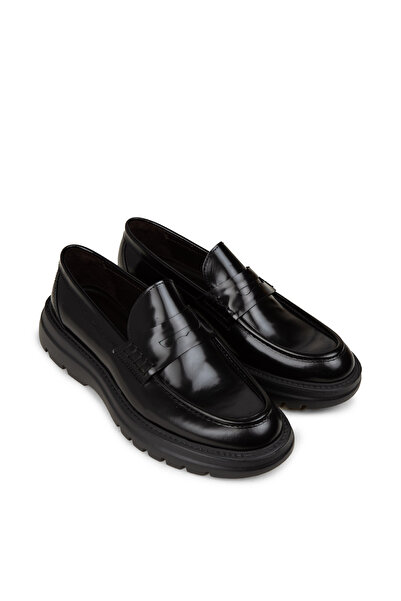 Deery Men's Genuine Leather Black Loafer Shoes