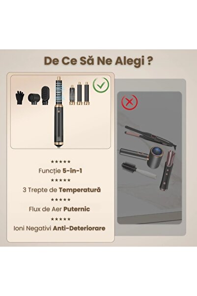 Vala Tech 5-in-1 Hair Dryer & Styler, 1000W, Ionic Anti-Frizz, 3 Temps