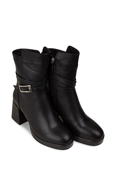 Deery Women's Black Genuine Leather Zippered Boots