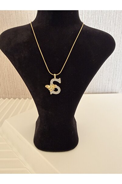 AKSESUARIM ZİRKON TAŞLI,GOLD RENK, ARI DETAYLI, ŞIK TASARIM ÇELİK HARF KOLYE