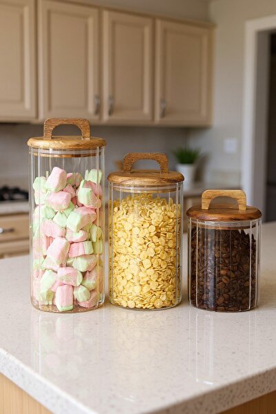 Suo Home Grano 3 Size Acacia Lid Vacuum Glass Jar Set