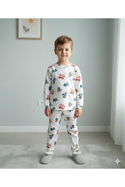 Yağmur Giyim Isob Work Machinery Patterned Interlock 100% Cotton Boys Pajama Set 3-13 Years 42005