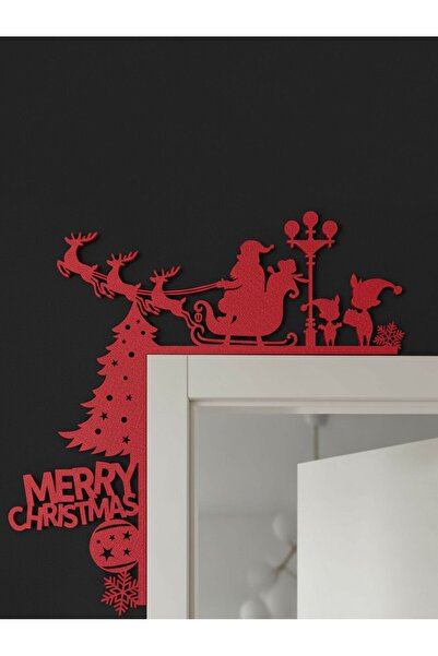 WELLCUT İhtiyacın3D Black 3D Printing Door Corner Ornament – Merry Christmas Silhouette & Sleigh Pla Decor 2 Pieces