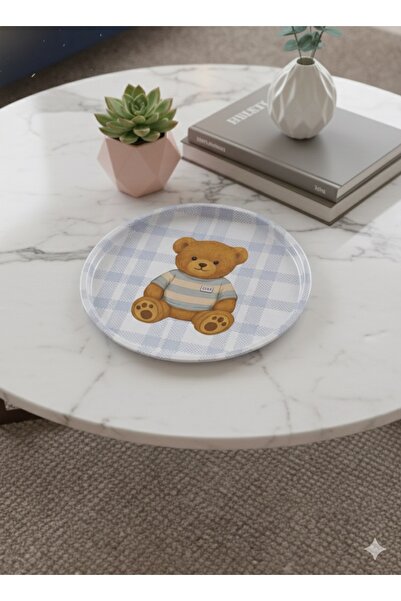 Zarif Home Sevimli ayıcık temalı şık metal tepsi 27 cm